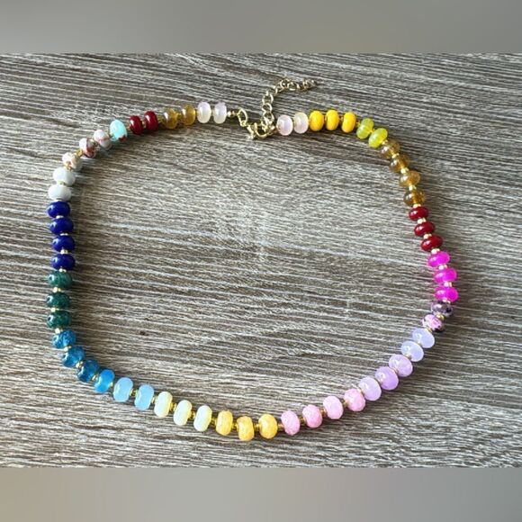 Rainbow beaded necklace A819 - Picture 2 of 4